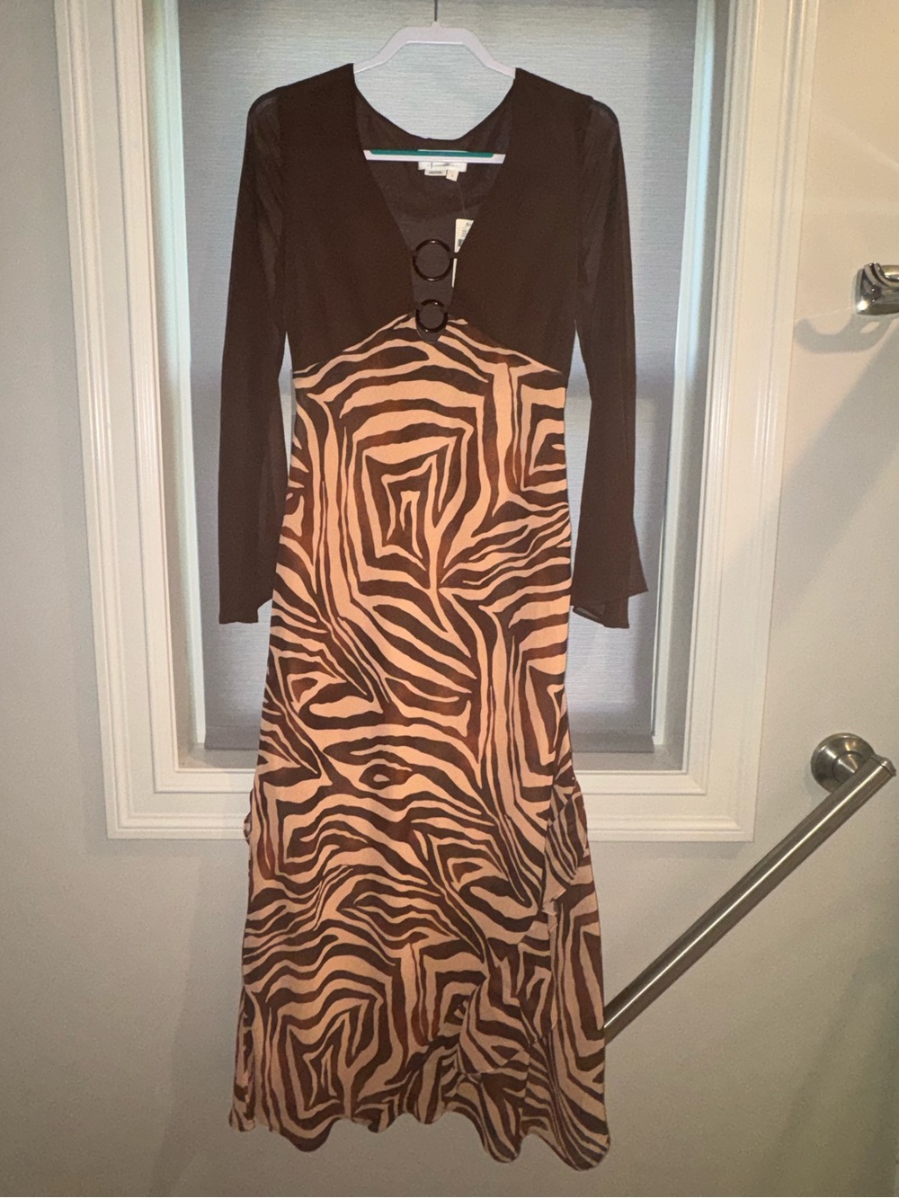 Anthropologie Black and Brown Zebra-Print Long Sleeve Dress